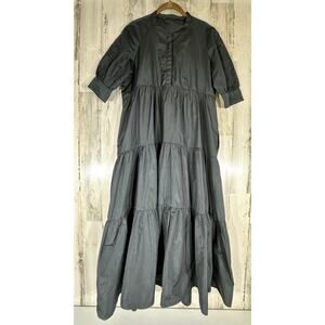 Zara Maxi Dress Size Medium Black Taffeta Tiered‎ Maxi Dress Boho Witchy Goth